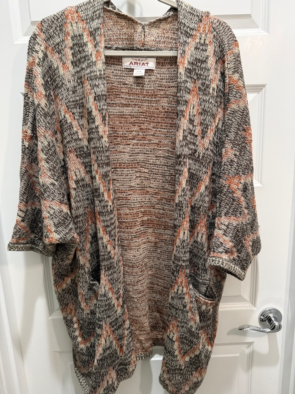 Ariat Open-Front Knit Cardigan in Gray and Peach
